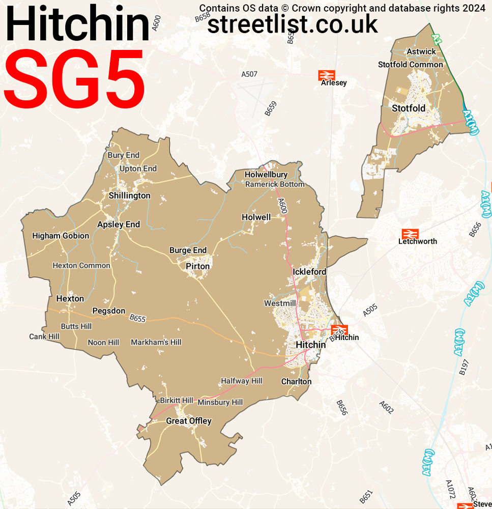 Map of the SG5 postcode