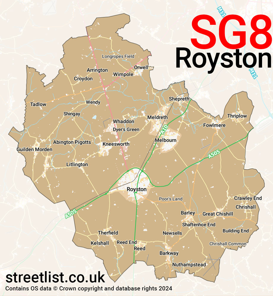 Map of the SG8 postcode