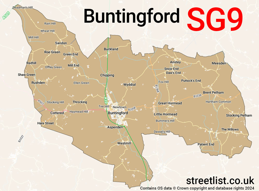 Map of the SG9 postcode