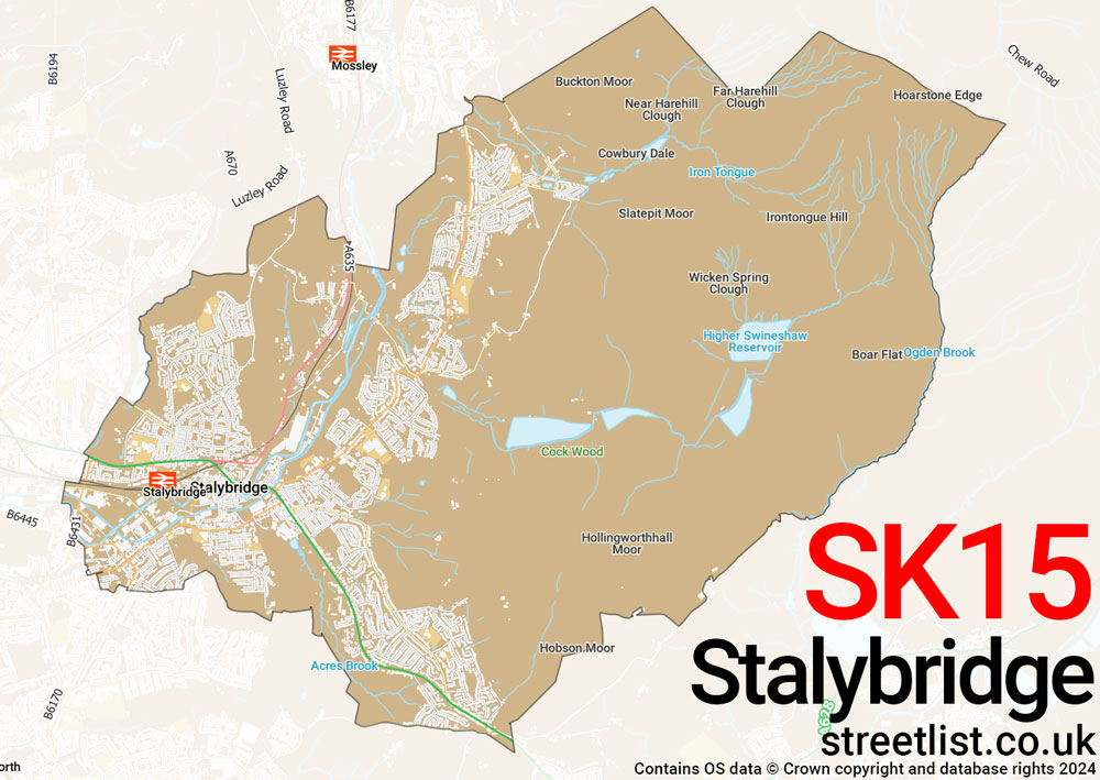 Map of the SK15 postcode