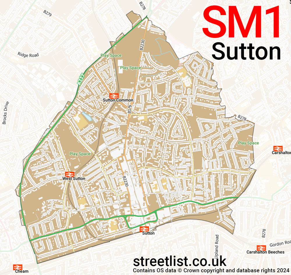 Map of the SM1 postcode