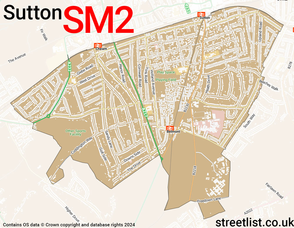 Map of the SM2 postcode