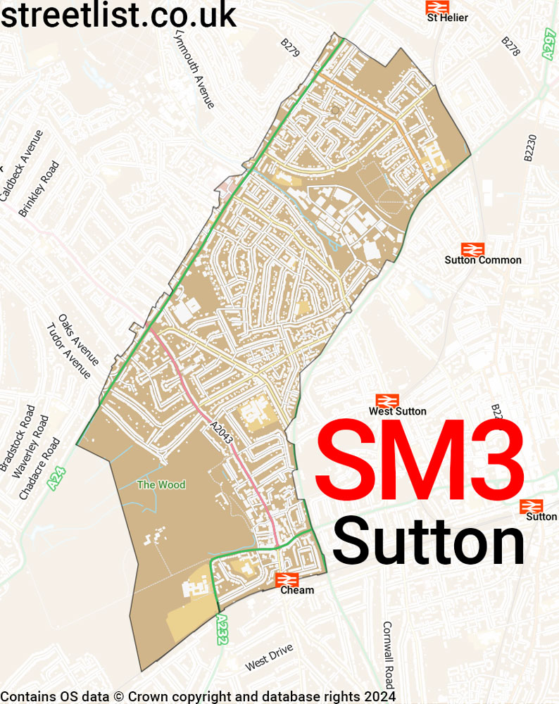 Map of the SM3 postcode