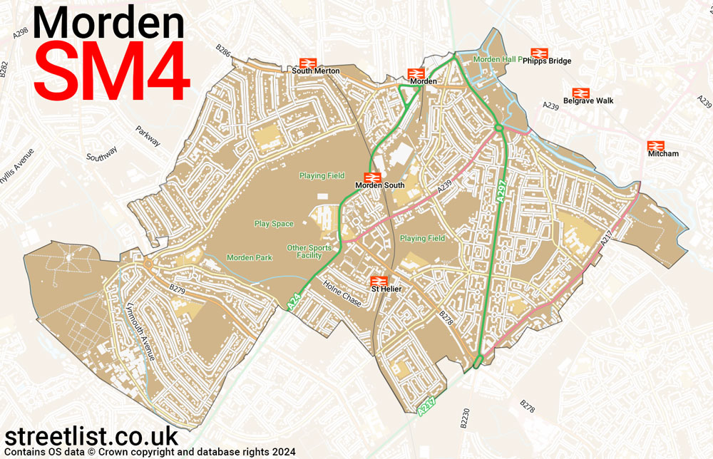 Map of the SM4 postcode