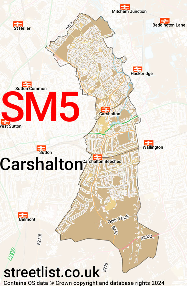 Map of the SM5 postcode