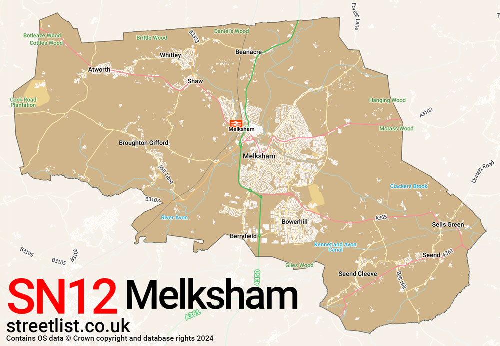 Map of the SN12 postcode