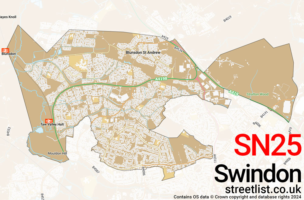 Map of the SN25 postcode