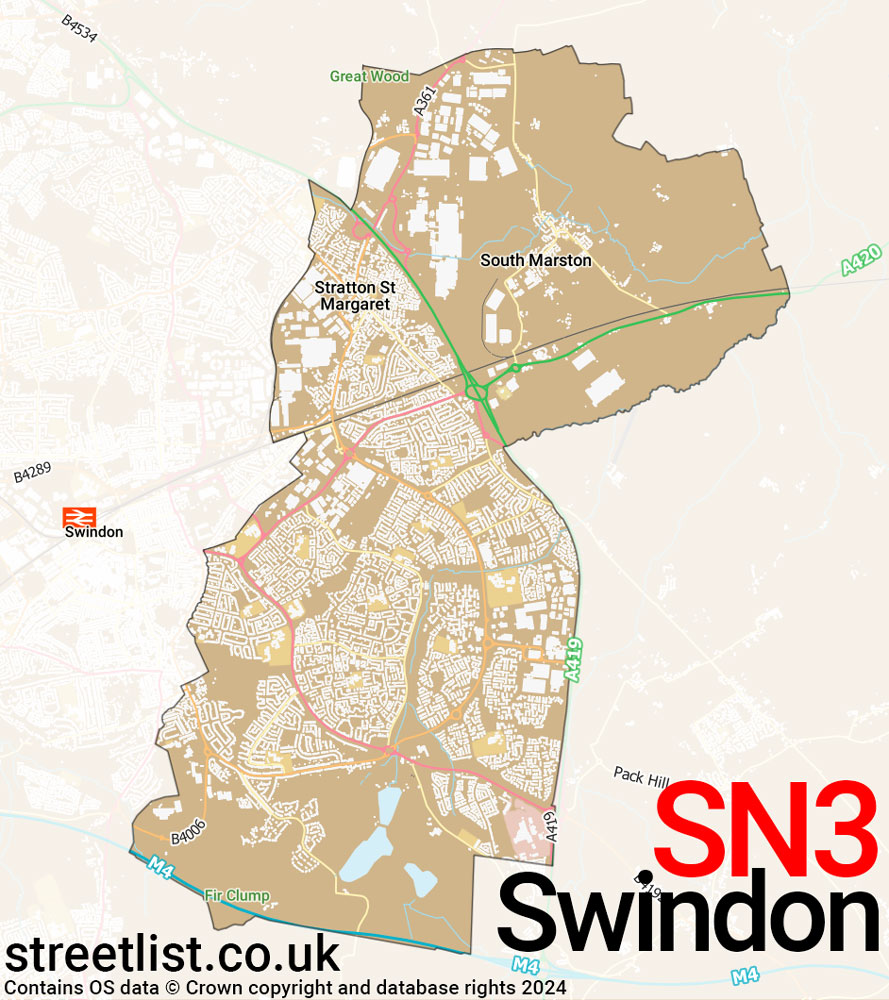 Map of the SN3 postcode