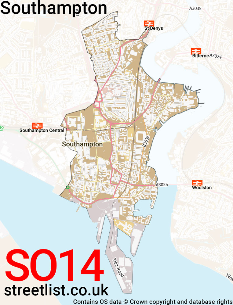 Map of the SO14 postcode