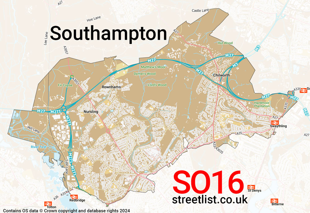 Map of the SO16 postcode