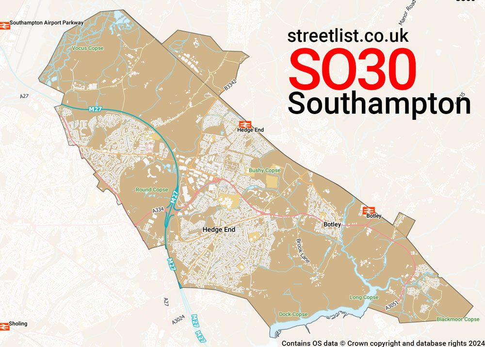 Map of the SO30 postcode