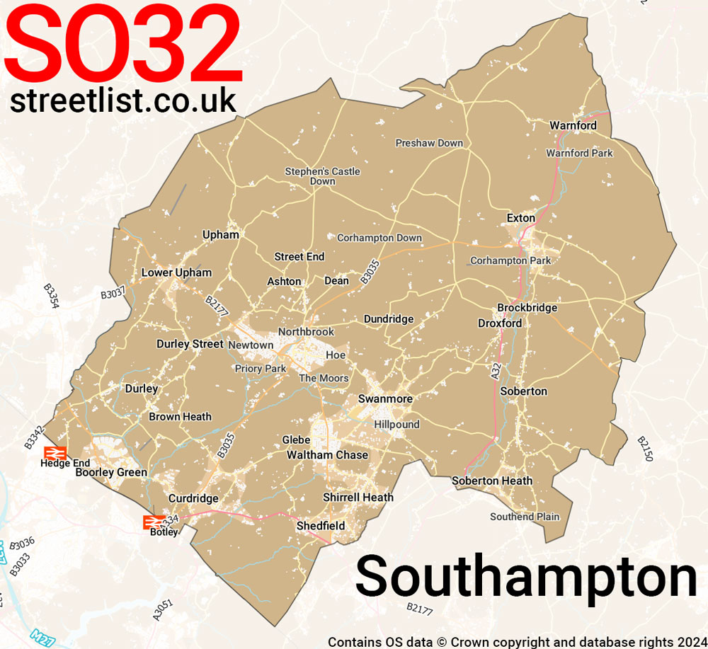 Map of the SO32 postcode