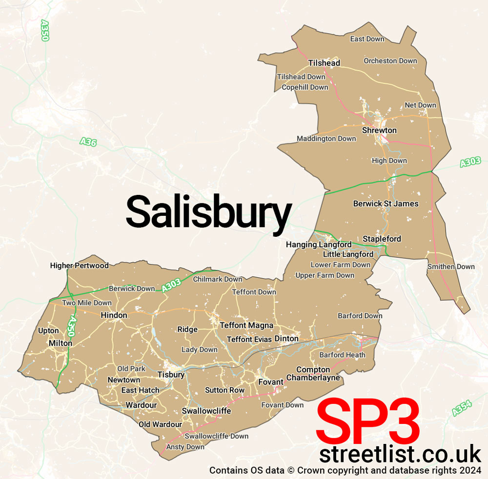 Map of the SP3 postcode