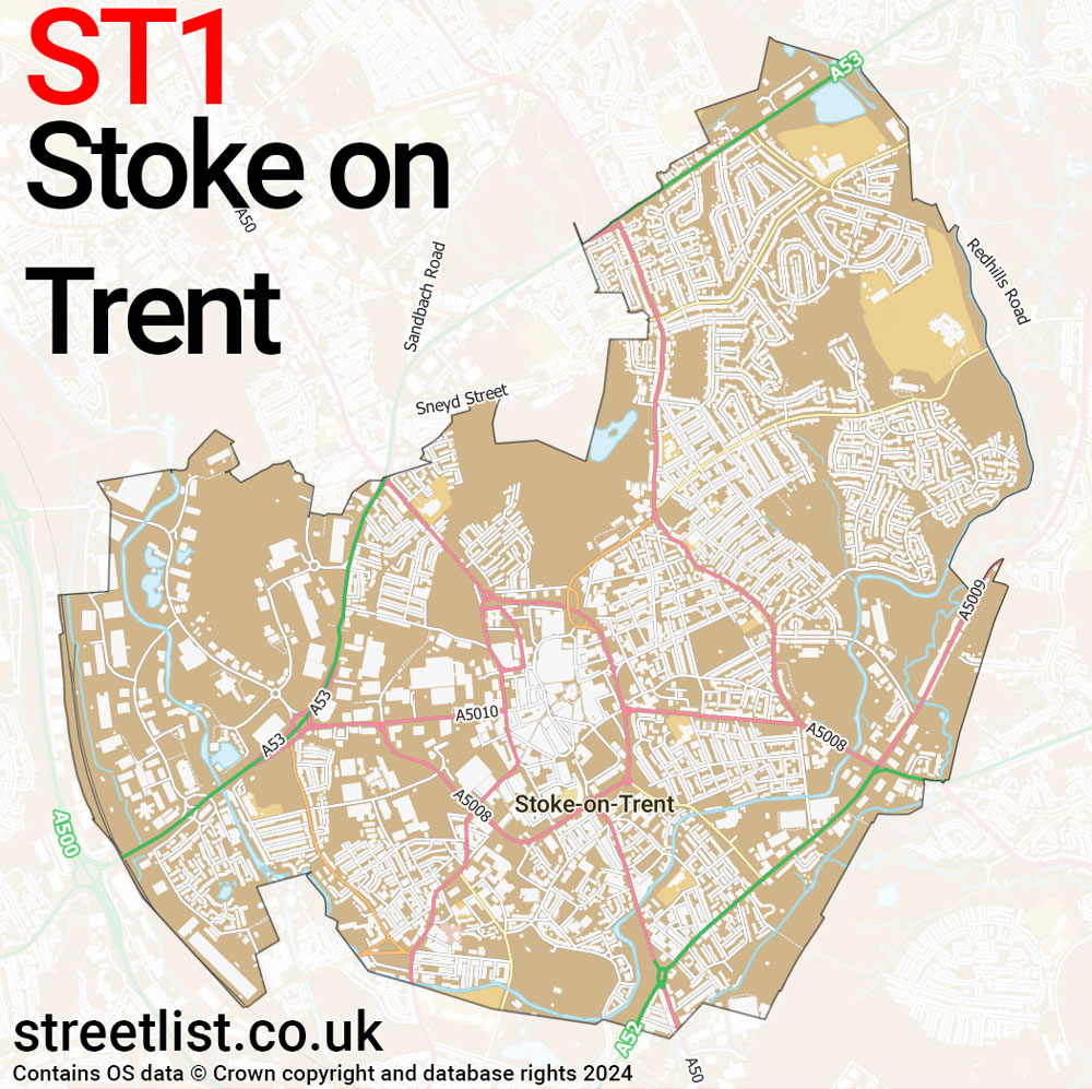 Map of the ST1 postcode