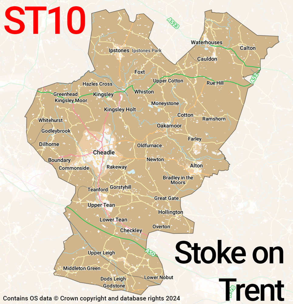 Map of the ST10 postcode