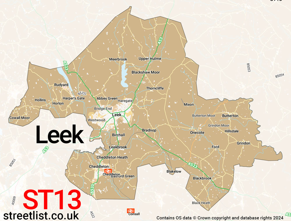 Map of the ST13 postcode