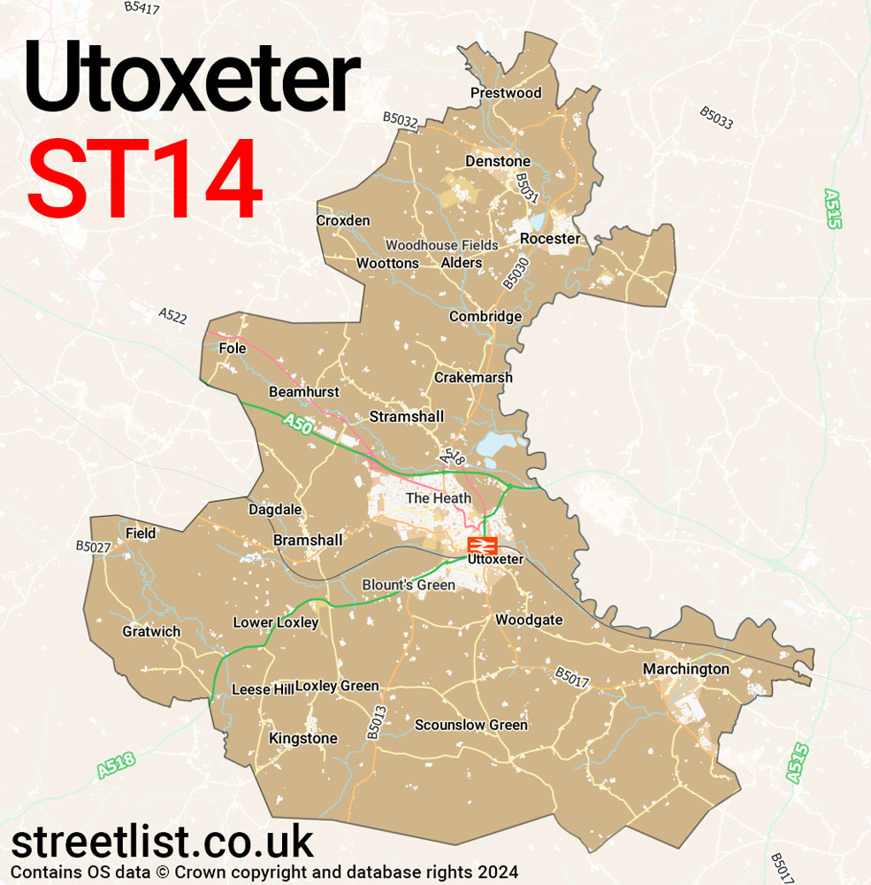 Map of the ST14 postcode