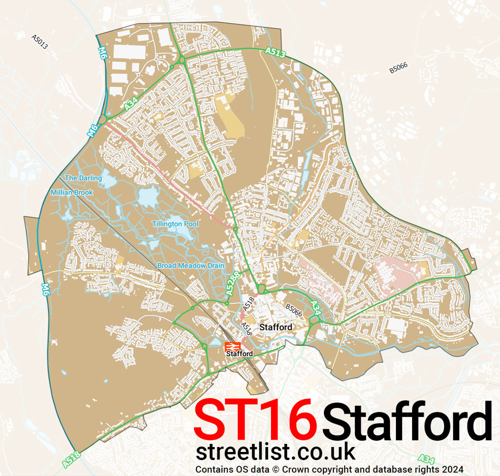 Map of the ST16 postcode