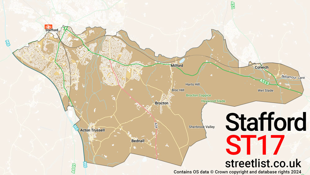 Map of the ST17 postcode