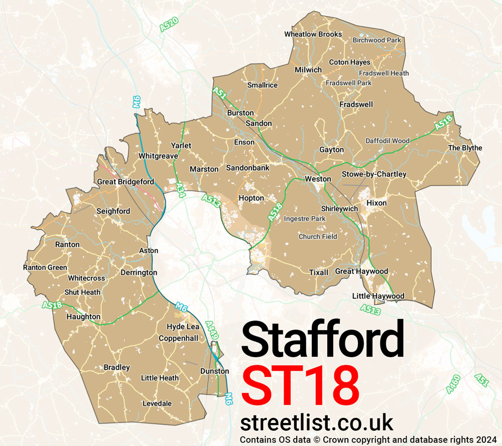 Map of the ST18 postcode