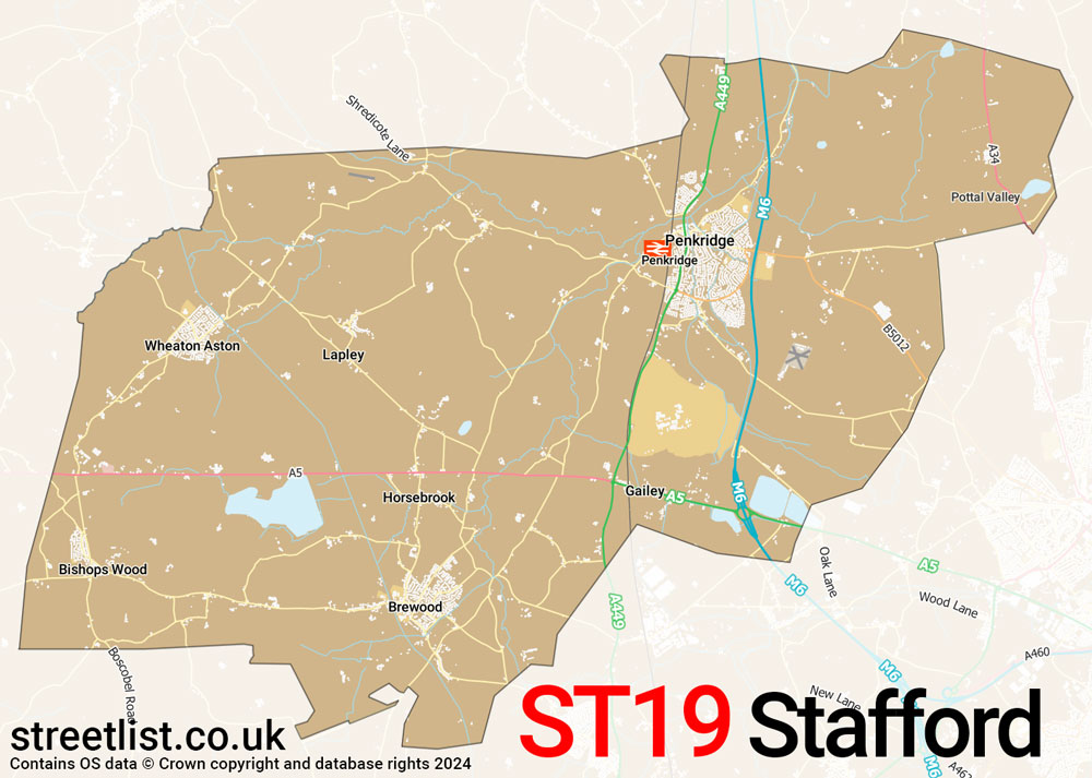 Map of the ST19 postcode