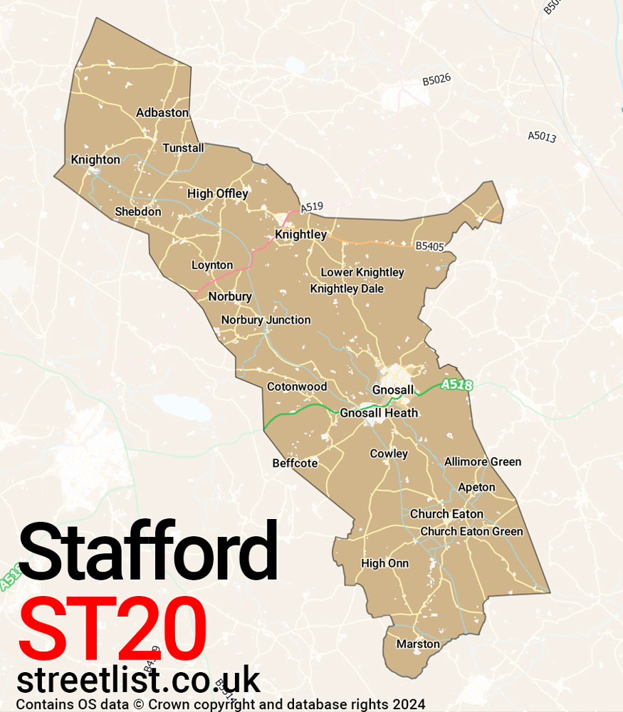 Map of the ST20 postcode