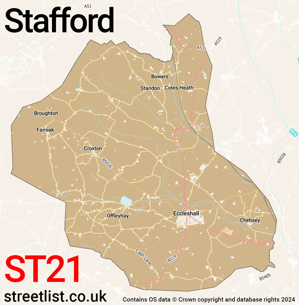 Map of the ST21 postcode