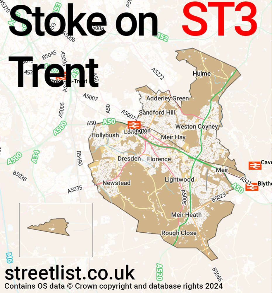 Map of the ST3 postcode