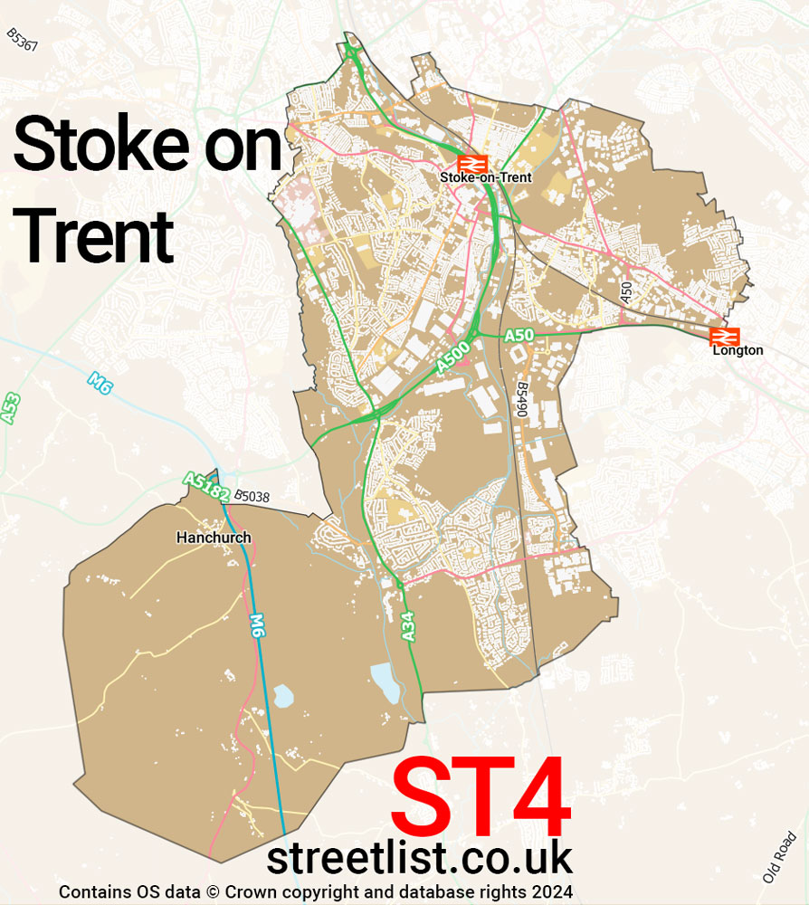 Map of the ST4 postcode