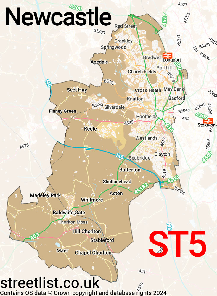 Map of the ST5 postcode