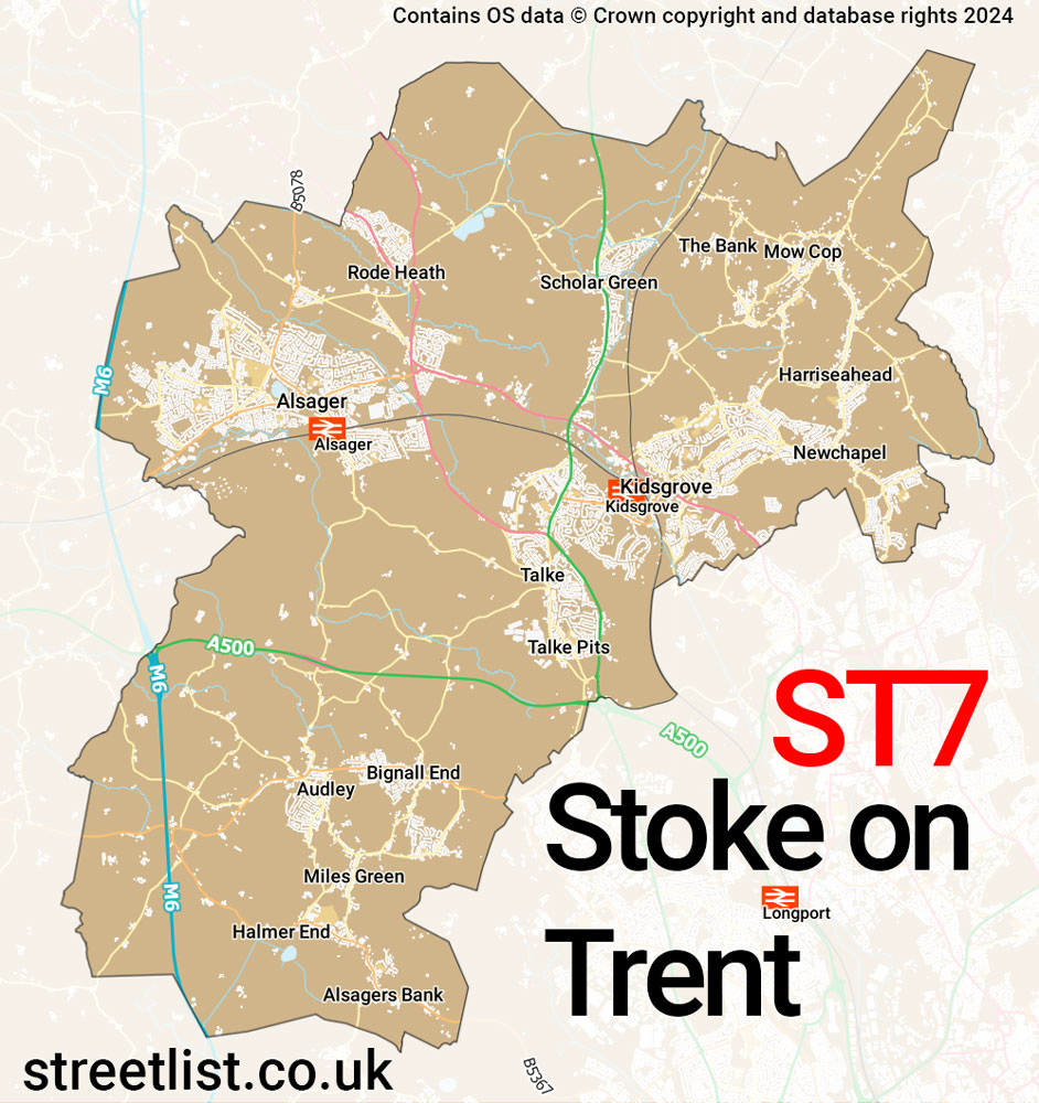 Map of the ST7 postcode