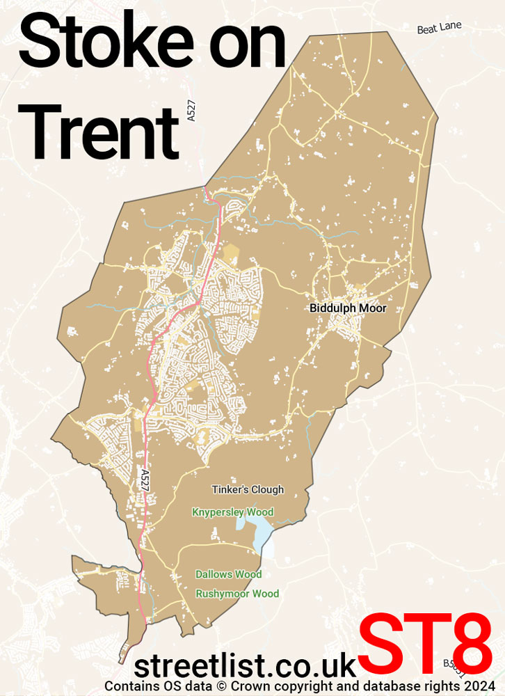 Map of the ST8 postcode