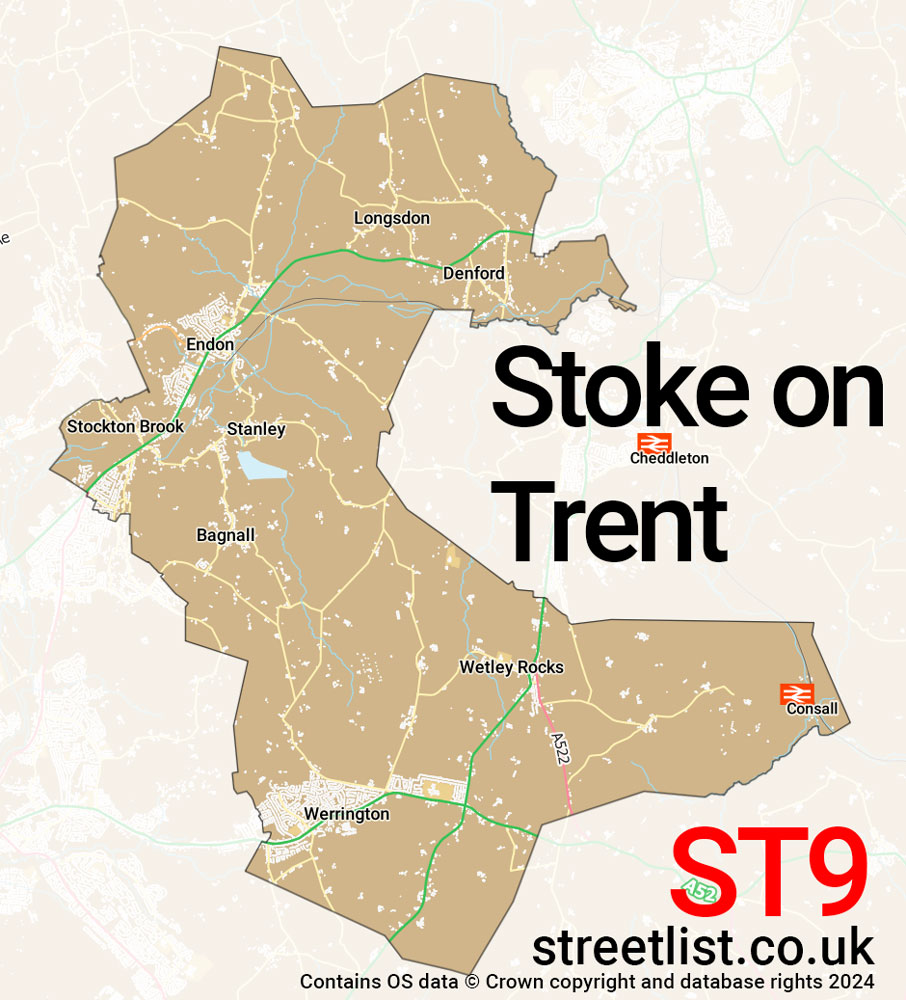 Map of the ST9 postcode