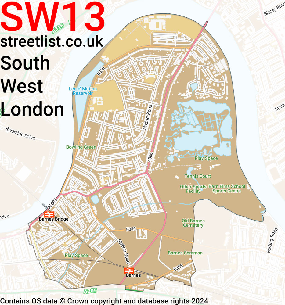 Map of the SW13 postcode