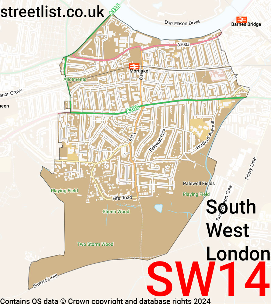 Map of the SW14 postcode