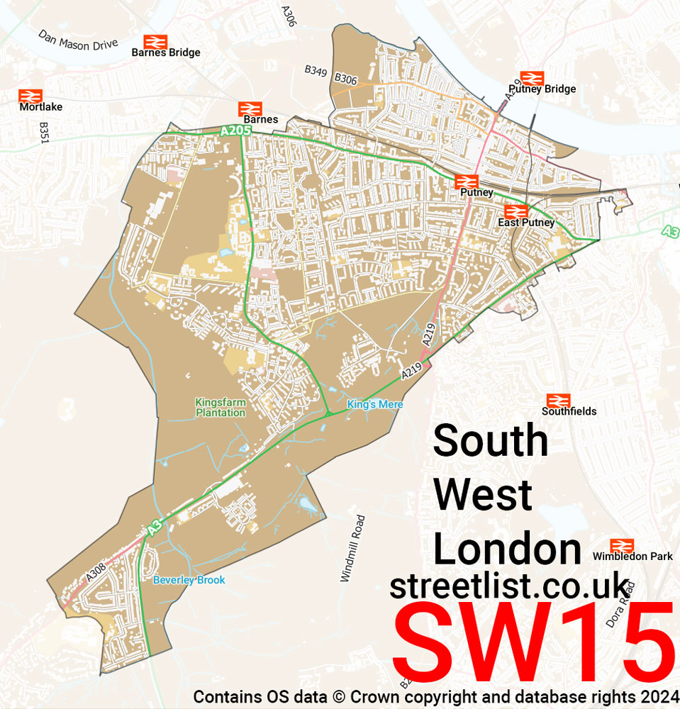 Map of the SW15 postcode