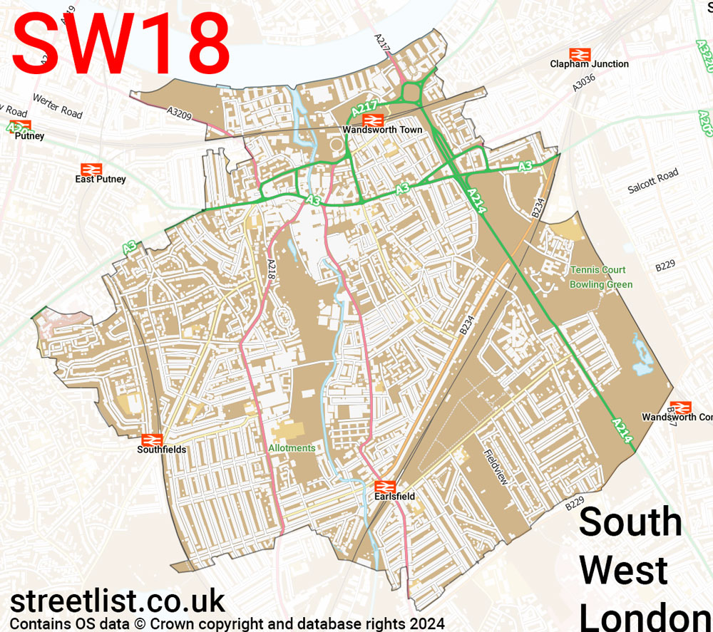 Map of the SW18 postcode