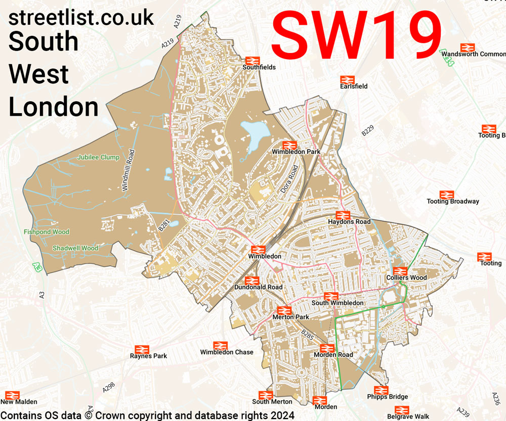 Map of the SW19 postcode