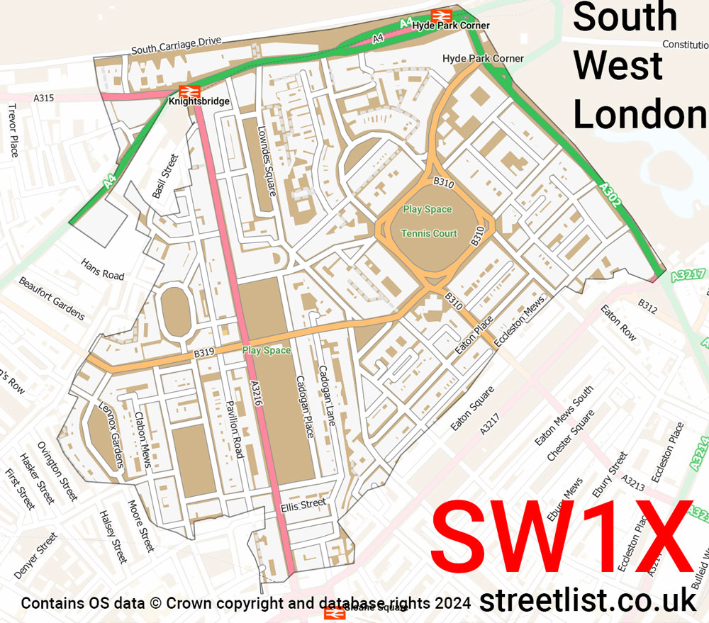 Map of the SW1X postcode