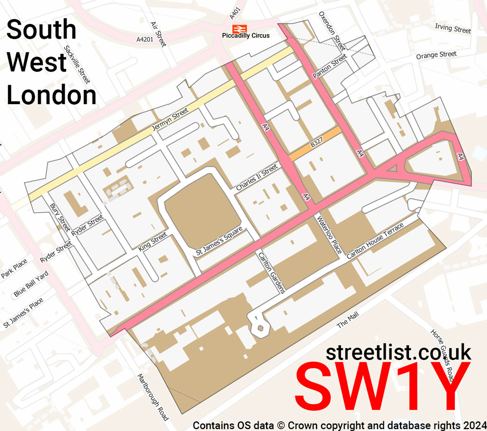 Map of the SW1Y postcode