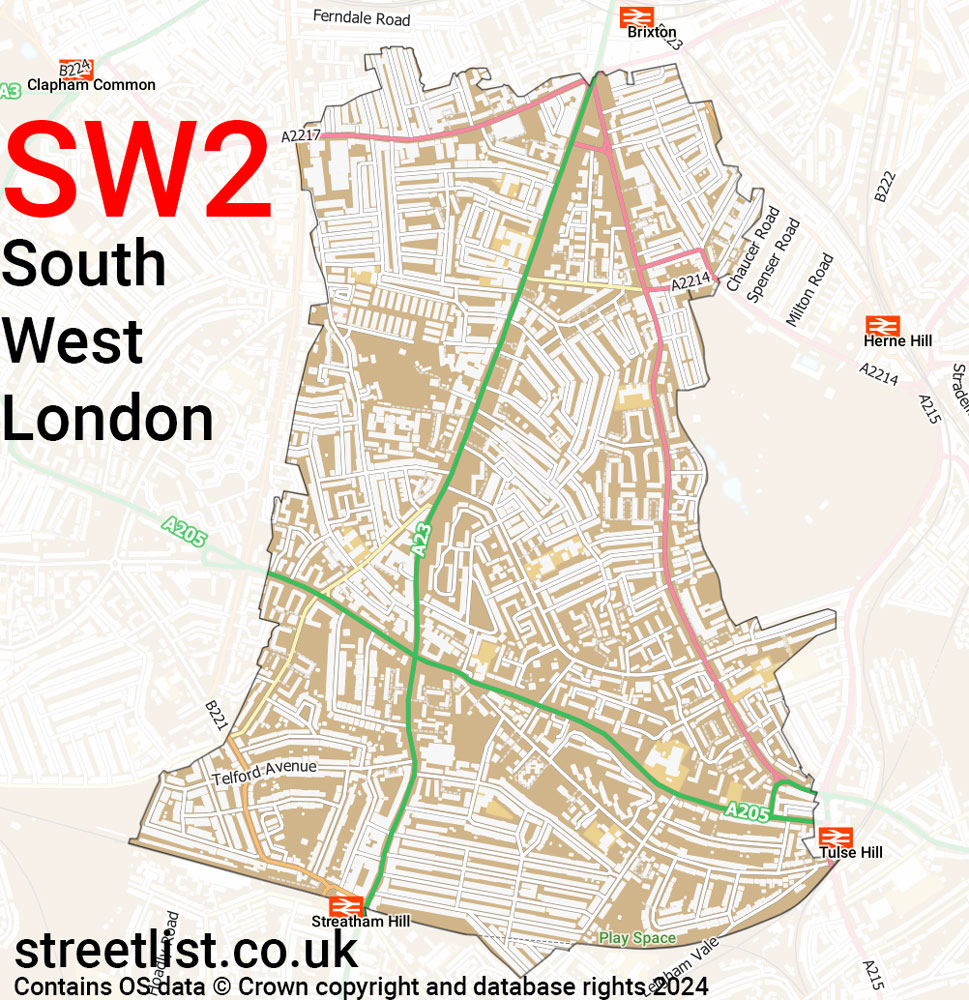 Map of the SW2 postcode