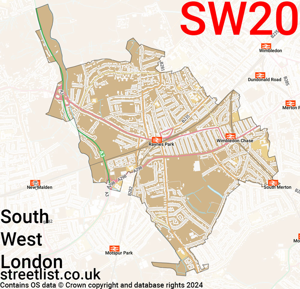 Map of the SW20 postcode