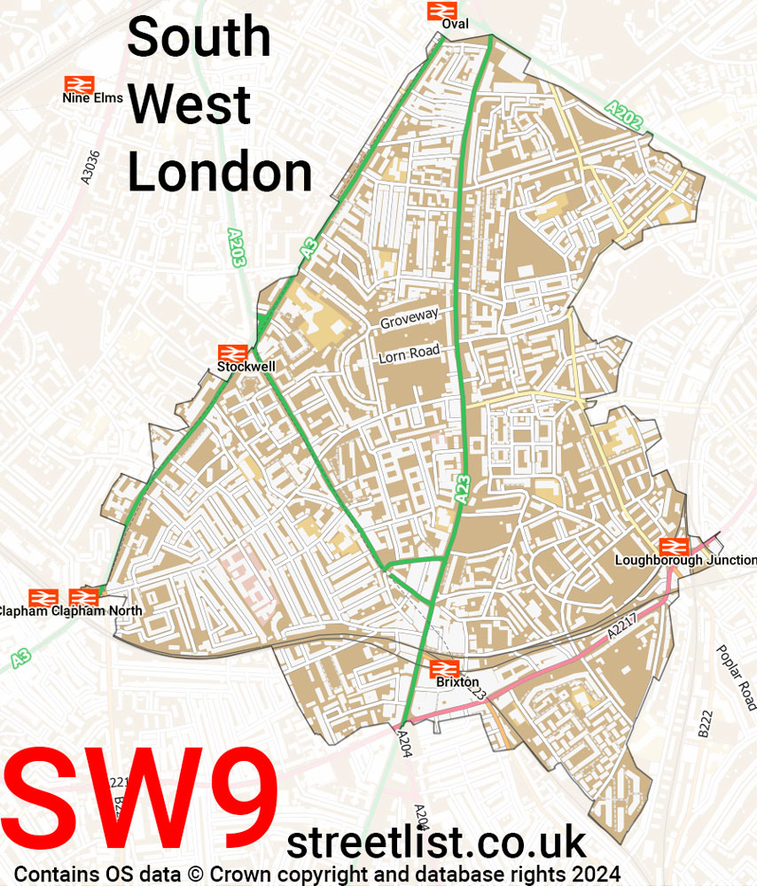 Map of the SW9 postcode