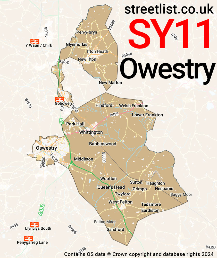 Map of the SY11 postcode