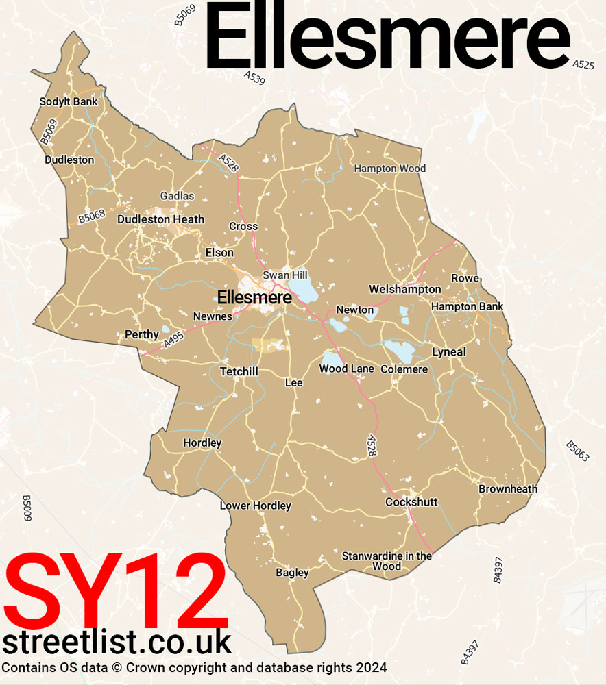 Map of the SY12 postcode