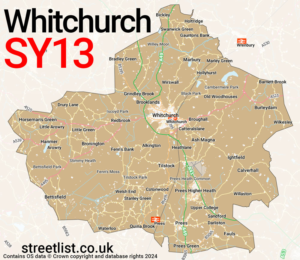 Map of the SY13 postcode