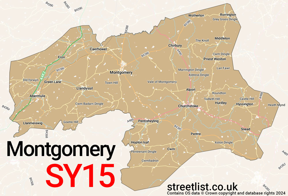 Map of the SY15 postcode