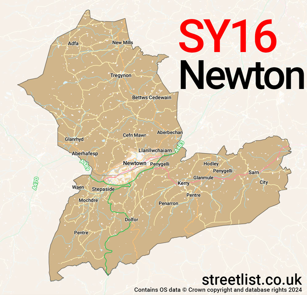 Map of the SY16 postcode