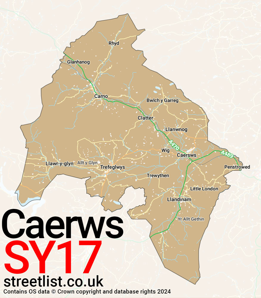 Map of the SY17 postcode