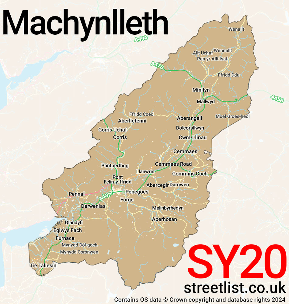 Map of the SY20 postcode